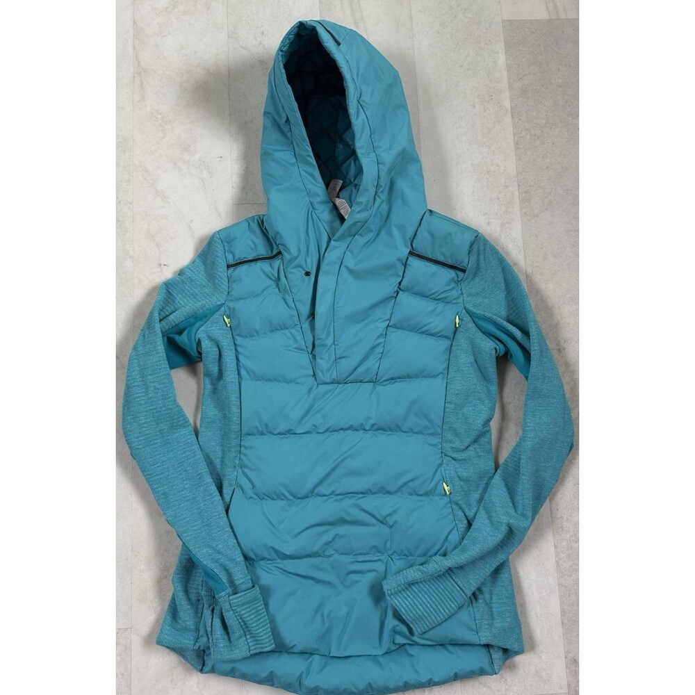 LULULEMON Fluff Off Pullover Puffer Jacket Size 8 Goose Down 800 Fill Blue/Green